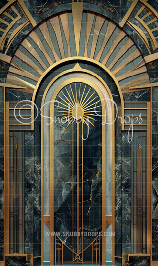 Jade and Gold Art Deco Fabric Backdrop Sweep-Fabric Photography Sweep-Snobby Drops Fabric Backdrops for Photography, Exclusive Designs by Tara Mapes Photography, Enchanted Eye Creations by Tara Mapes, photography backgrounds, photography backdrops, fast shipping, US backdrops, cheap photography backdrops