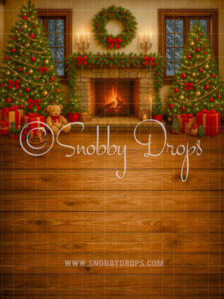 Joyful Christmas Fireplace Christmas Fabric Backdrop Sweep-Fabric Photography Sweep-Snobby Drops Fabric Backdrops for Photography, Exclusive Designs by Tara Mapes Photography, Enchanted Eye Creations by Tara Mapes, photography backgrounds, photography backdrops, fast shipping, US backdrops, cheap photography backdrops