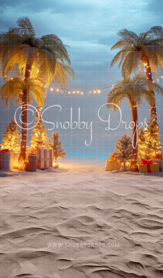 Lighted Palms Beach Christmas Fabric Backdrop Sweep-Fabric Photography Sweep-Snobby Drops Fabric Backdrops for Photography, Exclusive Designs by Tara Mapes Photography, Enchanted Eye Creations by Tara Mapes, photography backgrounds, photography backdrops, fast shipping, US backdrops, cheap photography backdrops