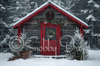 Little Christmas Cabin Fabric Backdrop-Fabric Photography Backdrop-Snobby Drops Fabric Backdrops for Photography, Exclusive Designs by Tara Mapes Photography, Enchanted Eye Creations by Tara Mapes, photography backgrounds, photography backdrops, fast shipping, US backdrops, cheap photography backdrops