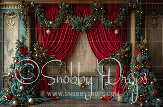 Luxury Christmas Wall with Curtains House Fabric Backdrop-Fabric Photography Backdrop-Snobby Drops Fabric Backdrops for Photography, Exclusive Designs by Tara Mapes Photography, Enchanted Eye Creations by Tara Mapes, photography backgrounds, photography backdrops, fast shipping, US backdrops, cheap photography backdrops