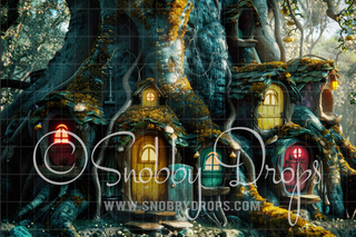 Magic Fairy Tree House Fabric Backdrop-Fabric Photography Backdrop-Snobby Drops Fabric Backdrops for Photography, Exclusive Designs by Tara Mapes Photography, Enchanted Eye Creations by Tara Mapes, photography backgrounds, photography backdrops, fast shipping, US backdrops, cheap photography backdrops