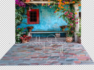 Mexican Home with Zinnias Fabric Backdrop-Fabric Photography Backdrop-Snobby Drops Fabric Backdrops for Photography, Exclusive Designs by Tara Mapes Photography, Enchanted Eye Creations by Tara Mapes, photography backgrounds, photography backdrops, fast shipping, US backdrops, cheap photography backdrops