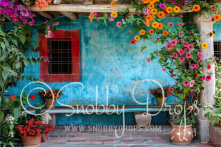 Mexican Home with Zinnias Fabric Backdrop-Fabric Photography Backdrop-Snobby Drops Fabric Backdrops for Photography, Exclusive Designs by Tara Mapes Photography, Enchanted Eye Creations by Tara Mapes, photography backgrounds, photography backdrops, fast shipping, US backdrops, cheap photography backdrops