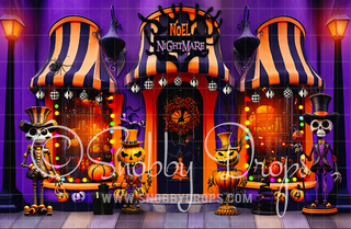 Noel Nightmare Dark Christmas Halloween Shop Storefront Fabric Backdrop-Fabric Photography Backdrop-Snobby Drops Fabric Backdrops for Photography, Exclusive Designs by Tara Mapes Photography, Enchanted Eye Creations by Tara Mapes, photography backgrounds, photography backdrops, fast shipping, US backdrops, cheap photography backdrops