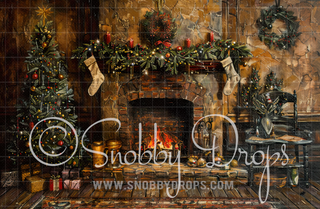 Nostalgic Painted Style Christmas Mantle Fabric Backdrop-Fabric Photography Backdrop-Snobby Drops Fabric Backdrops for Photography, Exclusive Designs by Tara Mapes Photography, Enchanted Eye Creations by Tara Mapes, photography backgrounds, photography backdrops, fast shipping, US backdrops, cheap photography backdrops