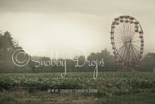 Old Abandoned Circus Ferris Wheel in Field Backdrop-Fabric Photography Backdrop-Snobby Drops Fabric Backdrops for Photography, Exclusive Designs by Tara Mapes Photography, Enchanted Eye Creations by Tara Mapes, photography backgrounds, photography backdrops, fast shipping, US backdrops, cheap photography backdrops