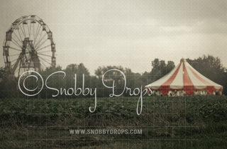Old Abandoned Circus Tent and Ferris Wheel in Field Backdrop-Fabric Photography Backdrop-Snobby Drops Fabric Backdrops for Photography, Exclusive Designs by Tara Mapes Photography, Enchanted Eye Creations by Tara Mapes, photography backgrounds, photography backdrops, fast shipping, US backdrops, cheap photography backdrops