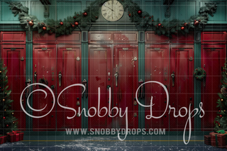 Old Christmas Train Lockers Fabric Backdrop-Fabric Photography Backdrop-Snobby Drops Fabric Backdrops for Photography, Exclusive Designs by Tara Mapes Photography, Enchanted Eye Creations by Tara Mapes, photography backgrounds, photography backdrops, fast shipping, US backdrops, cheap photography backdrops