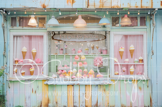 Old Fashioned Ice Cream Parlor Fabric Backdrop-Fabric Photography Backdrop-Snobby Drops Fabric Backdrops for Photography, Exclusive Designs by Tara Mapes Photography, Enchanted Eye Creations by Tara Mapes, photography backgrounds, photography backdrops, fast shipping, US backdrops, cheap photography backdrops