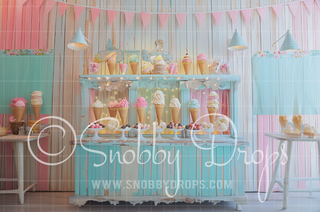 Old Fashioned Pastel Ice Cream Bar Fabric Backdrop-Fabric Photography Backdrop-Snobby Drops Fabric Backdrops for Photography, Exclusive Designs by Tara Mapes Photography, Enchanted Eye Creations by Tara Mapes, photography backgrounds, photography backdrops, fast shipping, US backdrops, cheap photography backdrops