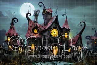 Old Haunted House Fabric Backdrop-Fabric Photography Backdrop-Snobby Drops Fabric Backdrops for Photography, Exclusive Designs by Tara Mapes Photography, Enchanted Eye Creations by Tara Mapes, photography backgrounds, photography backdrops, fast shipping, US backdrops, cheap photography backdrops