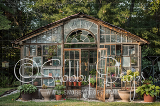 Old Rustic Greenhouse Fabric Backdrop-Fabric Photography Backdrop-Snobby Drops Fabric Backdrops for Photography, Exclusive Designs by Tara Mapes Photography, Enchanted Eye Creations by Tara Mapes, photography backgrounds, photography backdrops, fast shipping, US backdrops, cheap photography backdrops