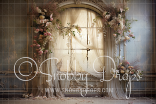 Old Victorian Renaissance Window Fabric Backdrop-Fabric Photography Backdrop-Snobby Drops Fabric Backdrops for Photography, Exclusive Designs by Tara Mapes Photography, Enchanted Eye Creations by Tara Mapes, photography backgrounds, photography backdrops, fast shipping, US backdrops, cheap photography backdrops