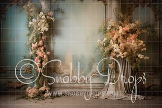 Old Victorian Renaissance Wall with Flowers Fabric Backdrop-Fabric Photography Backdrop-Snobby Drops Fabric Backdrops for Photography, Exclusive Designs by Tara Mapes Photography, Enchanted Eye Creations by Tara Mapes, photography backgrounds, photography backdrops, fast shipping, US backdrops, cheap photography backdrops