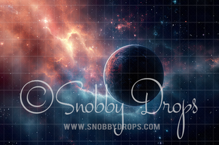 Orange Blue Outer Space Fabric Backdrop-Fabric Photography Backdrop-Snobby Drops Fabric Backdrops for Photography, Exclusive Designs by Tara Mapes Photography, Enchanted Eye Creations by Tara Mapes, photography backgrounds, photography backdrops, fast shipping, US backdrops, cheap photography backdrops