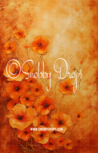 Orange Flowers Fine Art Floral Fabric Backdrop Sweep-Fabric Photography Sweep-Snobby Drops Fabric Backdrops for Photography, Exclusive Designs by Tara Mapes Photography, Enchanted Eye Creations by Tara Mapes, photography backgrounds, photography backdrops, fast shipping, US backdrops, cheap photography backdrops