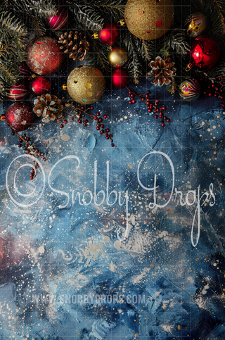 Ornaments on Blue Painterly Fine Art Fabric Backdrop Sweep-Fabric Photography Sweep-Snobby Drops Fabric Backdrops for Photography, Exclusive Designs by Tara Mapes Photography, Enchanted Eye Creations by Tara Mapes, photography backgrounds, photography backdrops, fast shipping, US backdrops, cheap photography backdrops
