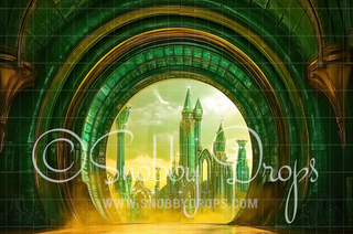 Oz Portal Window Emerald City Fabric Backdrop-Fabric Photography Backdrop-Snobby Drops Fabric Backdrops for Photography, Exclusive Designs by Tara Mapes Photography, Enchanted Eye Creations by Tara Mapes, photography backgrounds, photography backdrops, fast shipping, US backdrops, cheap photography backdrops