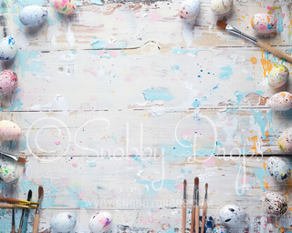 Paint Brushes and Easter Eggs Fabric Wee Drop-Fabric Photography Backdrop-Snobby Drops Fabric Backdrops for Photography, Exclusive Designs by Tara Mapes Photography, Enchanted Eye Creations by Tara Mapes, photography backgrounds, photography backdrops, fast shipping, US backdrops, cheap photography backdrops
