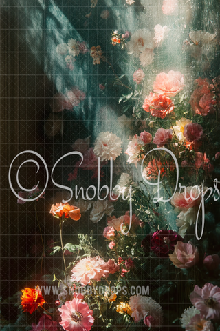 Painterly Floral Wall by Window Light Studio Portrait Fabric Backdrop-Portrait Fabric Photography Backdrop-Snobby Drops Fabric Backdrops for Photography, Exclusive Designs by Tara Mapes Photography, Enchanted Eye Creations by Tara Mapes, photography backgrounds, photography backdrops, fast shipping, US backdrops, cheap photography backdrops
