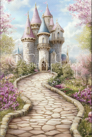 Painterly Princess Castle in Forest Fabric Backdrop Sweep-Fabric Photography Sweep-Snobby Drops Fabric Backdrops for Photography, Exclusive Designs by Tara Mapes Photography, Enchanted Eye Creations by Tara Mapes, photography backgrounds, photography backdrops, fast shipping, US backdrops, cheap photography backdrops