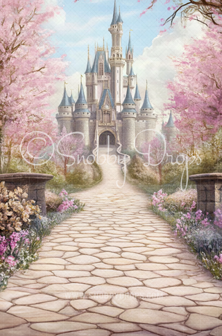 Painterly Princess Castle Path Fabric Backdrop Sweep-Fabric Photography Sweep-Snobby Drops Fabric Backdrops for Photography, Exclusive Designs by Tara Mapes Photography, Enchanted Eye Creations by Tara Mapes, photography backgrounds, photography backdrops, fast shipping, US backdrops, cheap photography backdrops