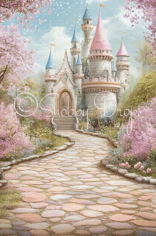 Painterly Princess Castle Path Fabric Backdrop Sweep-Fabric Photography Sweep-Snobby Drops Fabric Backdrops for Photography, Exclusive Designs by Tara Mapes Photography, Enchanted Eye Creations by Tara Mapes, photography backgrounds, photography backdrops, fast shipping, US backdrops, cheap photography backdrops
