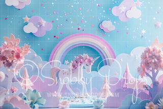 Paper Art Pastel Unicorn Rainbow Fabric Backdrop-Fabric Photography Backdrop-Snobby Drops Fabric Backdrops for Photography, Exclusive Designs by Tara Mapes Photography, Enchanted Eye Creations by Tara Mapes, photography backgrounds, photography backdrops, fast shipping, US backdrops, cheap photography backdrops