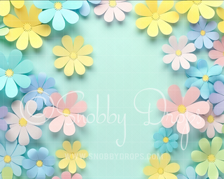 Paper Flowers Spring Fabric Wee Drop-Fabric Photography Backdrop-Snobby Drops Fabric Backdrops for Photography, Exclusive Designs by Tara Mapes Photography, Enchanted Eye Creations by Tara Mapes, photography backgrounds, photography backdrops, fast shipping, US backdrops, cheap photography backdrops