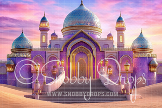 Pastel Arabian Palace Castle Fabric Backdrop-Fabric Photography Backdrop-Snobby Drops Fabric Backdrops for Photography, Exclusive Designs by Tara Mapes Photography, Enchanted Eye Creations by Tara Mapes, photography backgrounds, photography backdrops, fast shipping, US backdrops, cheap photography backdrops