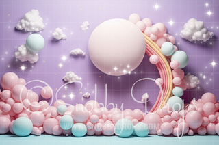 Pastel Balloons and Stars Fabric Backdrop-Fabric Photography Backdrop-Snobby Drops Fabric Backdrops for Photography, Exclusive Designs by Tara Mapes Photography, Enchanted Eye Creations by Tara Mapes, photography backgrounds, photography backdrops, fast shipping, US backdrops, cheap photography backdrops