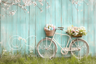 Pastel Bike against Fence Fabric Backdrop-Fabric Photography Backdrop-Snobby Drops Fabric Backdrops for Photography, Exclusive Designs by Tara Mapes Photography, Enchanted Eye Creations by Tara Mapes, photography backgrounds, photography backdrops, fast shipping, US backdrops, cheap photography backdrops