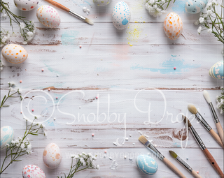Pastel Paint Brushes and Easter Eggs Fabric Wee Drop-Fabric Photography Backdrop-Snobby Drops Fabric Backdrops for Photography, Exclusive Designs by Tara Mapes Photography, Enchanted Eye Creations by Tara Mapes, photography backgrounds, photography backdrops, fast shipping, US backdrops, cheap photography backdrops