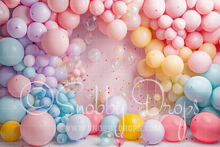 Pastel Party Balloons on Wall Fabric Backdrop-Fabric Photography Backdrop-Snobby Drops Fabric Backdrops for Photography, Exclusive Designs by Tara Mapes Photography, Enchanted Eye Creations by Tara Mapes, photography backgrounds, photography backdrops, fast shipping, US backdrops, cheap photography backdrops