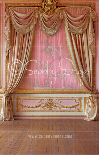 Pink and Gold Room Backdrop Sweep-Fabric Photography Sweep-Snobby Drops Fabric Backdrops for Photography, Exclusive Designs by Tara Mapes Photography, Enchanted Eye Creations by Tara Mapes, photography backgrounds, photography backdrops, fast shipping, US backdrops, cheap photography backdrops