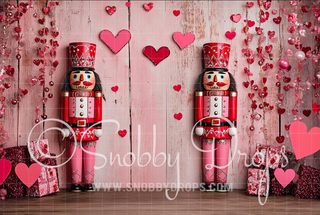 Pink and Red Glittery Valentine Nutcrackers Fabric Backdrop-Fabric Photography Backdrop-Snobby Drops Fabric Backdrops for Photography, Exclusive Designs by Tara Mapes Photography, Enchanted Eye Creations by Tara Mapes, photography backgrounds, photography backdrops, fast shipping, US backdrops, cheap photography backdrops