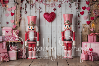 Pink and Red Valentine Nutcrackers Fabric Backdrop-Fabric Photography Backdrop-Snobby Drops Fabric Backdrops for Photography, Exclusive Designs by Tara Mapes Photography, Enchanted Eye Creations by Tara Mapes, photography backgrounds, photography backdrops, fast shipping, US backdrops, cheap photography backdrops