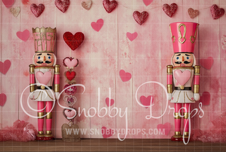 Pink Hearts Valentine Nutcrackers Fabric Backdrop-Fabric Photography Backdrop-Snobby Drops Fabric Backdrops for Photography, Exclusive Designs by Tara Mapes Photography, Enchanted Eye Creations by Tara Mapes, photography backgrounds, photography backdrops, fast shipping, US backdrops, cheap photography backdrops