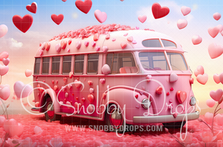 Pink Valentine Bus Fabric Backdrop-Fabric Photography Backdrop-Snobby Drops Fabric Backdrops for Photography, Exclusive Designs by Tara Mapes Photography, Enchanted Eye Creations by Tara Mapes, photography backgrounds, photography backdrops, fast shipping, US backdrops, cheap photography backdrops