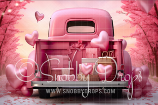 Pinky Pink Valentine Truck Valentine Fabric Backdrop-Fabric Photography Backdrop-Snobby Drops Fabric Backdrops for Photography, Exclusive Designs by Tara Mapes Photography, Enchanted Eye Creations by Tara Mapes, photography backgrounds, photography backdrops, fast shipping, US backdrops, cheap photography backdrops