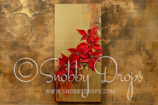 Poinsettias with Gold Skinny-Drop-on-Drop Fine Art Fabric Backdrop-Skinny-Drop-on-Drop Fabric Backdrop-Snobby Drops Fabric Backdrops for Photography, Exclusive Designs by Tara Mapes Photography, Enchanted Eye Creations by Tara Mapes, photography backgrounds, photography backdrops, fast shipping, US backdrops, cheap photography backdrops