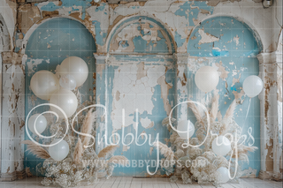 Powder Blue Flower Room with Balloons Fabric Backdrop-Fabric Photography Backdrop-Snobby Drops Fabric Backdrops for Photography, Exclusive Designs by Tara Mapes Photography, Enchanted Eye Creations by Tara Mapes, photography backgrounds, photography backdrops, fast shipping, US backdrops, cheap photography backdrops