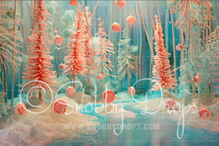 Pretty Pines and Peppermint Ice Pond Fabric Backdrop-Fabric Photography Backdrop-Snobby Drops Fabric Backdrops for Photography, Exclusive Designs by Tara Mapes Photography, Enchanted Eye Creations by Tara Mapes, photography backgrounds, photography backdrops, fast shipping, US backdrops, cheap photography backdrops