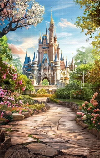 Princess Cindy's Castle Fabric Backdrop Sweep-Fabric Photography Sweep-Snobby Drops Fabric Backdrops for Photography, Exclusive Designs by Tara Mapes Photography, Enchanted Eye Creations by Tara Mapes, photography backgrounds, photography backdrops, fast shipping, US backdrops, cheap photography backdrops