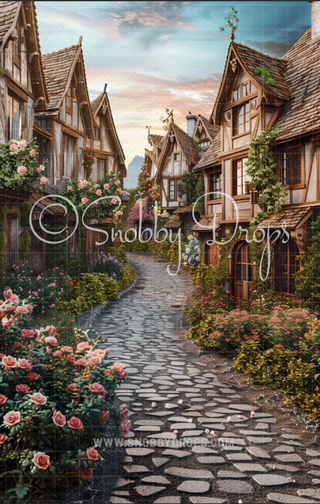 Provincial French Tudor Town Fabric Backdrop Sweep-Fabric Photography Sweep-Snobby Drops Fabric Backdrops for Photography, Exclusive Designs by Tara Mapes Photography, Enchanted Eye Creations by Tara Mapes, photography backgrounds, photography backdrops, fast shipping, US backdrops, cheap photography backdrops