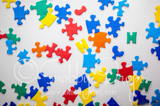 Puzzle Pieces on White Fabric Backdrop-Fabric Photography Backdrop-Snobby Drops Fabric Backdrops for Photography, Exclusive Designs by Tara Mapes Photography, Enchanted Eye Creations by Tara Mapes, photography backgrounds, photography backdrops, fast shipping, US backdrops, cheap photography backdrops