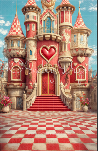 Queen of Hearts Castle Fabric Backdrop Sweep-Fabric Photography Sweep-Snobby Drops Fabric Backdrops for Photography, Exclusive Designs by Tara Mapes Photography, Enchanted Eye Creations by Tara Mapes, photography backgrounds, photography backdrops, fast shipping, US backdrops, cheap photography backdrops