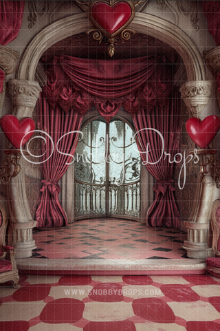 Queen of Hearts Hall Fabric Backdrop Sweep-Fabric Photography Sweep-Snobby Drops Fabric Backdrops for Photography, Exclusive Designs by Tara Mapes Photography, Enchanted Eye Creations by Tara Mapes, photography backgrounds, photography backdrops, fast shipping, US backdrops, cheap photography backdrops