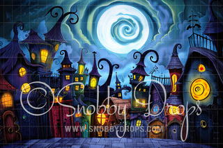 Quirky Halloween Town Fabric Backdrop-Fabric Photography Backdrop-Snobby Drops Fabric Backdrops for Photography, Exclusive Designs by Tara Mapes Photography, Enchanted Eye Creations by Tara Mapes, photography backgrounds, photography backdrops, fast shipping, US backdrops, cheap photography backdrops